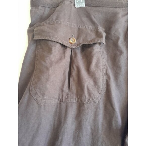 Perry Ellis 42x30 Linen Roll Tab Hem Casual Coastal Vacation Pants Brown Pockets - Picture 3 of 8